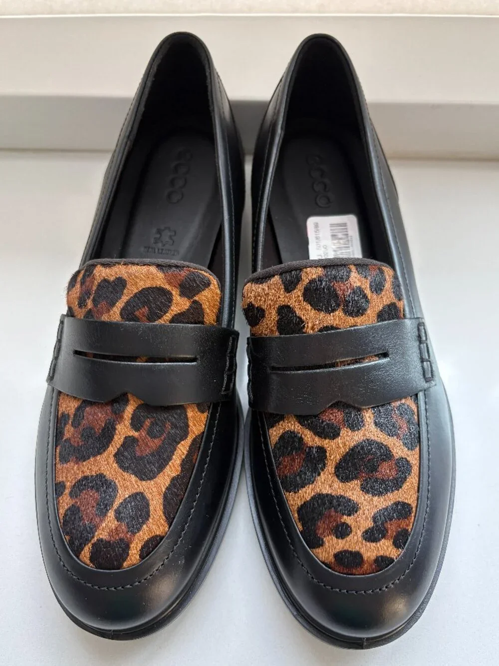 Ecco Dress Classic 15 Penny Loafers Slip On Black Leopard Size 39 US 8 - 8.5 NEW